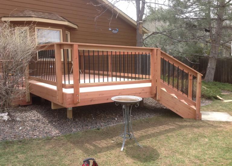 Redwood Deck and Rail System with Metal Ballusters