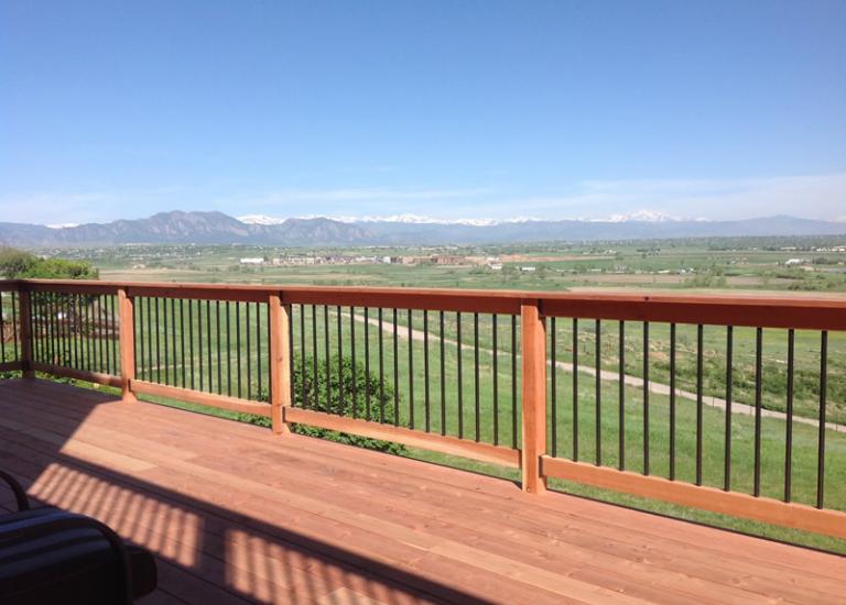 Redwood Deck with Redwood Snow Rail and Metal Ballusters