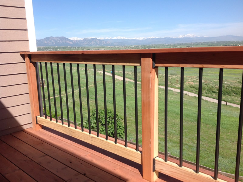 Redwood Deck with Redwood Snow Rail and Metal Ballusters