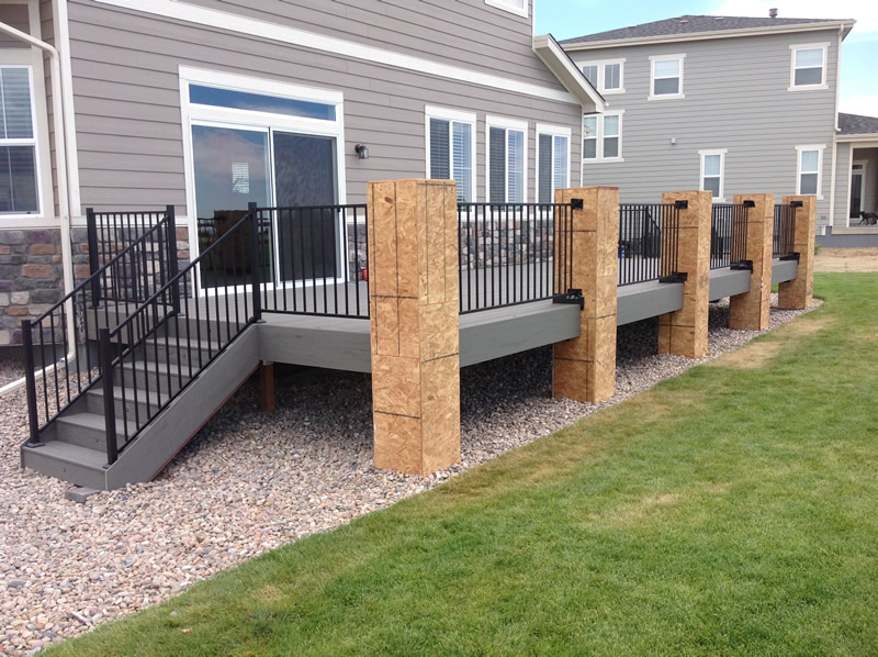 Timbertech Silver Maple with Fortress Black Sand Rail System and Stone Columns