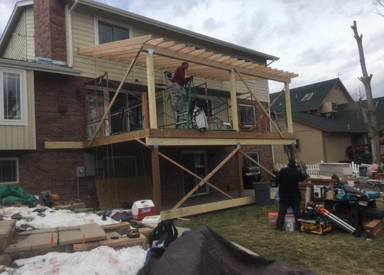 Redwood Deck with Deck cover Timbertech Riser Lights
